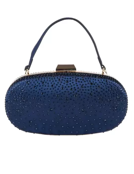 Anna Cecere bags | Borsa cerimonia ovale in raso blu con strass aca113