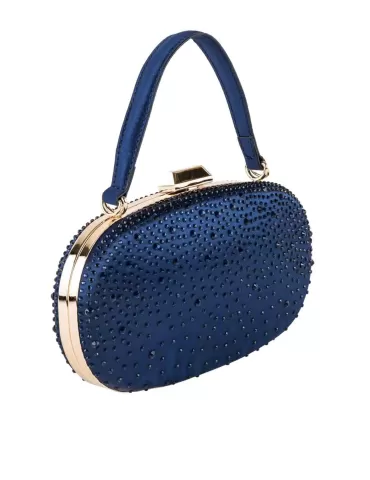 Anna Cecere bags Borsa cerimonia ovale in raso blu con strass aca113