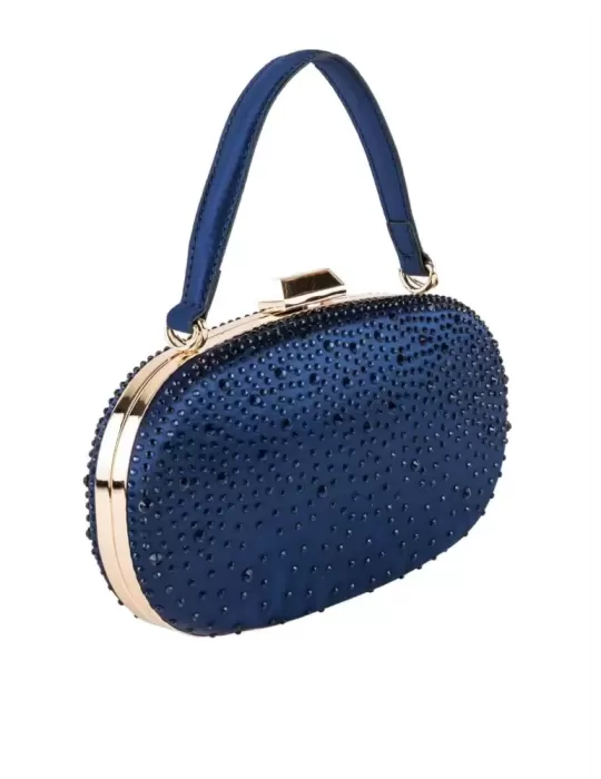 Anna Cecere dark blue silk purse formal bag with rhinestones