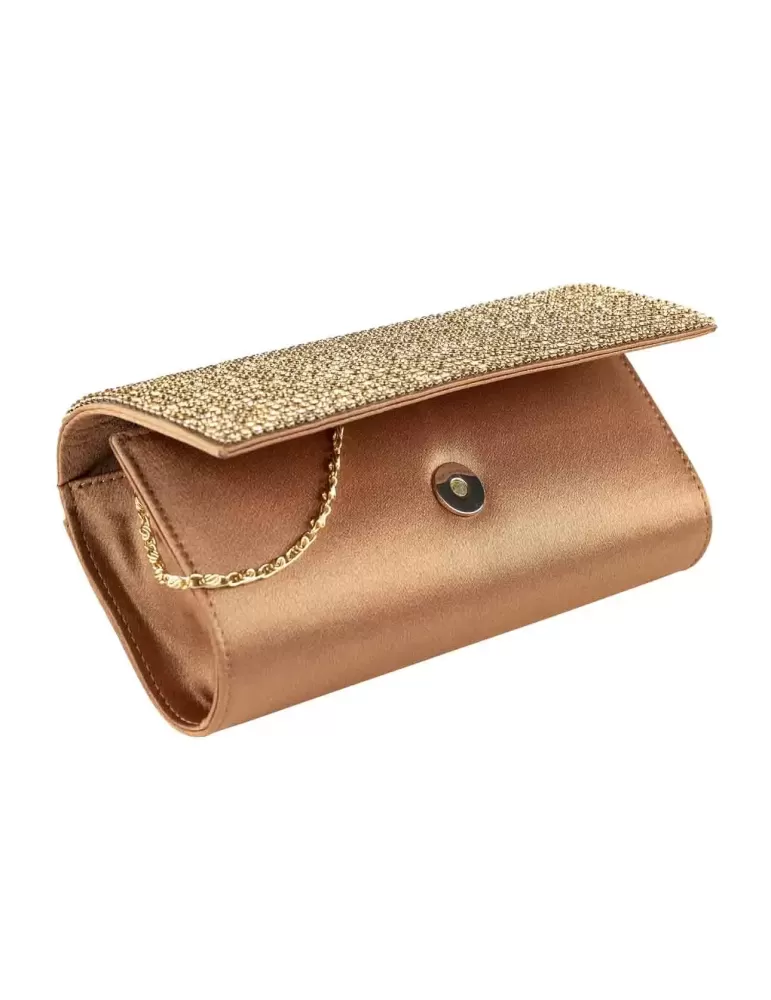 Bronze silk purse jewel baguette bag with rhinestones