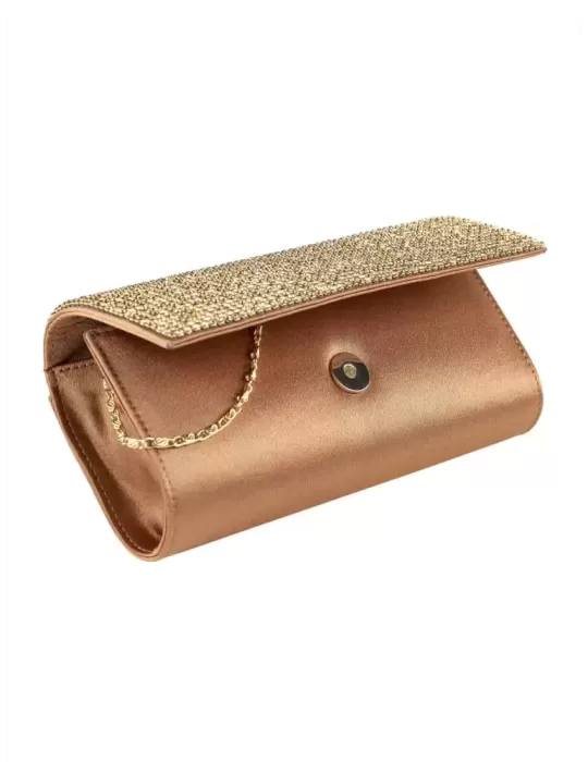 Bronze silk purse jewel baguette bag with rhinestones