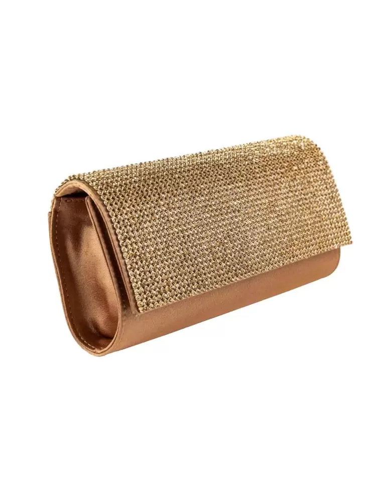 Bronze golden silk jewel baguette bag rhinestones | Anna Cecere ac5093