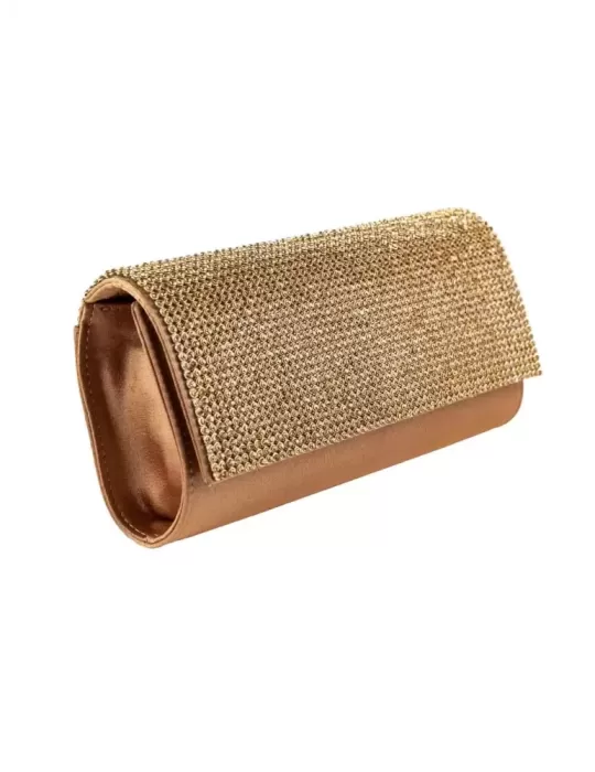 Bronze silk purse jewel baguette bag with rhinestones