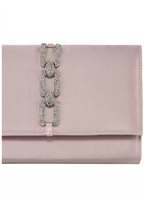 Anna Cecere bags | Borsa gioiello raso rosa e catena di strass aca630