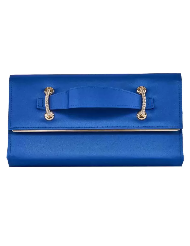 Anna Cecere royal blue silk formal jewel handle bag Anna Cecere royal blue silk formal jewel handle bag