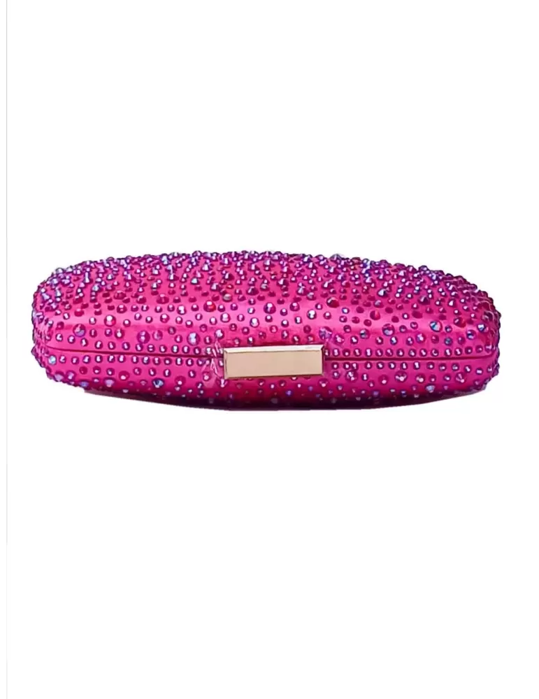Fuchsia silk purse jewel bag with iridescent rhinestones | Anna Cecere aca0154