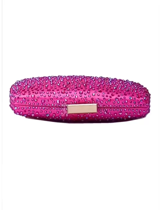 Fuchsia silk purse jewel bag with iridescent rhinestones | Anna Cecere aca0154