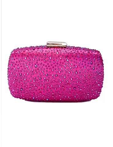 Fuchsia silk purse jewel bag with iridescent rhinestones