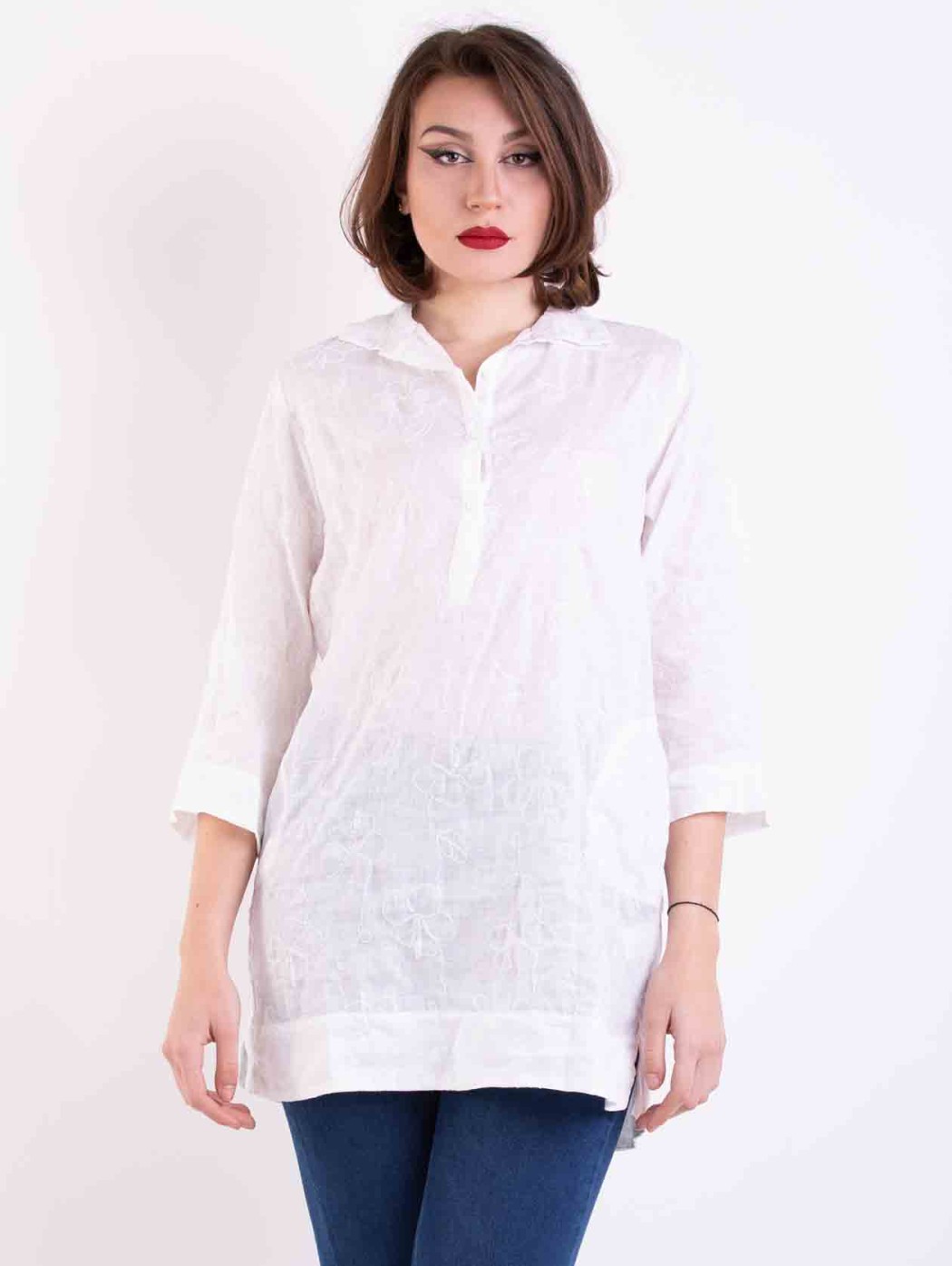Volpato Italy  Plus size White linen long shirt women