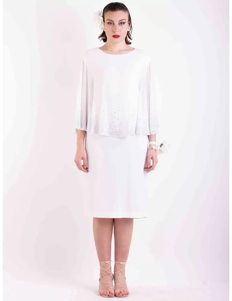 Piero Moretti total white tunic caftan dress with rhinestones Piero Moretti total white tunic caftan dress with rhinestones