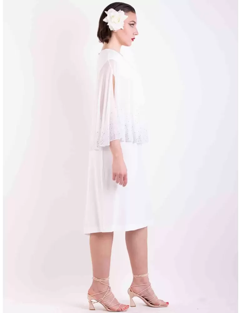 Piero Moretti total white tunic caftan dress with rhinestones
