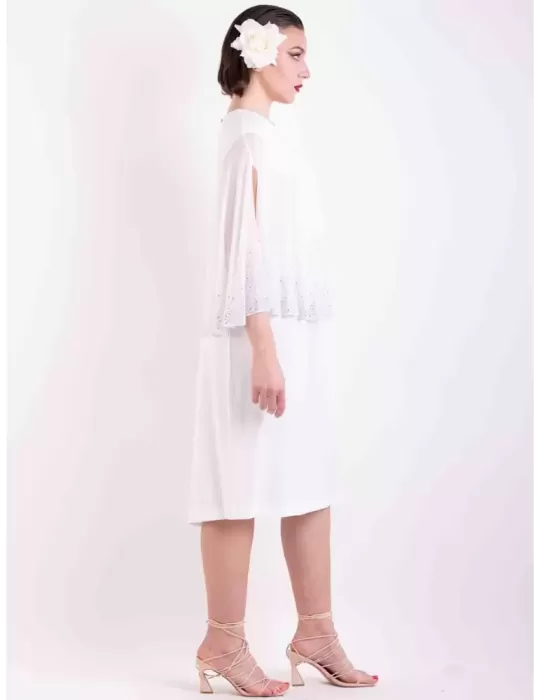 Piero Moretti 2023 | Abito bianco con poncho e strass fino alla tg 56