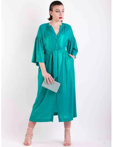 Maesta Glam | Oversized emerald green iridescent blue silk long dress 2