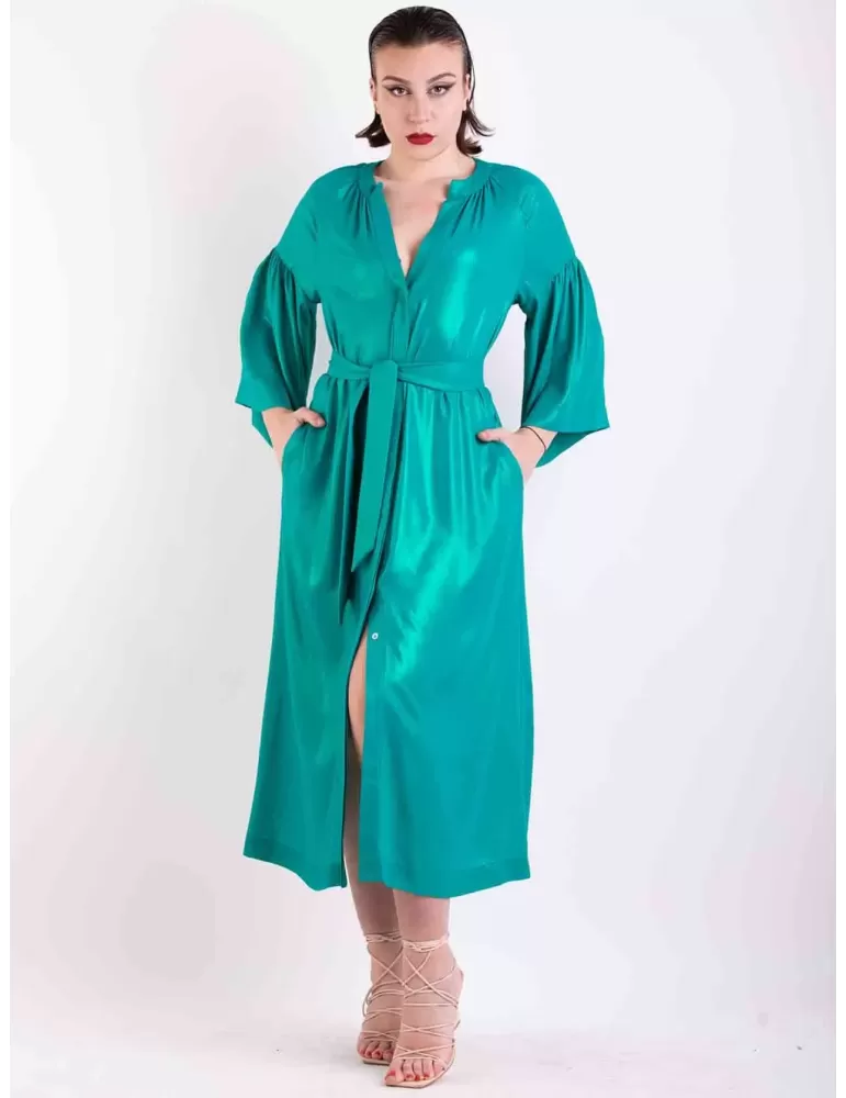 Maesta Glam | Oversized emerald green iridescent blue silk long dress Maesta Glam | Oversized emerald green iridescent blue silk long dress