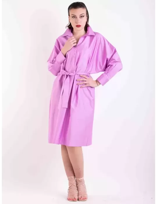 Abito chemisier kimono midi raso cotone rosa lilla | Maesta oversize Abito chemisier kimono midi raso cotone rosa lilla | Maesta oversize