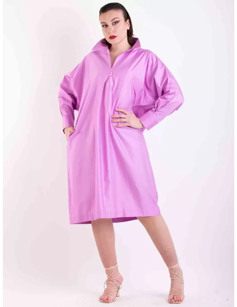 Abito chemisier kimono midi raso cotone rosa lilla | Maesta oversize
