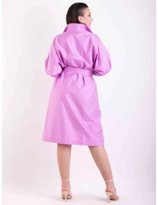 Abito chemisier kimono midi raso cotone rosa lilla | Maesta oversize