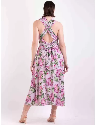 Maesta Milano | Abito lungo scollato in seta rosa a fiori fino tg 52 2