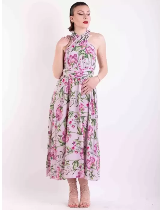 Maesta Milano | Abito lungo scollato in seta rosa a fiori fino tg 52 Maesta Milano | Abito lungo scollato in seta rosa a fiori fino tg 52