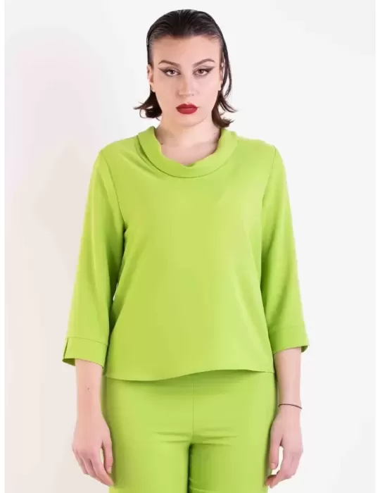 Volpato Glam| Blusa casacca verde acido collo risvoltato fino alla 60
