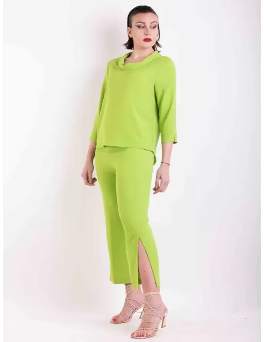 Volpato Glam| Blusa casacca verde acido collo risvoltato fino alla 60