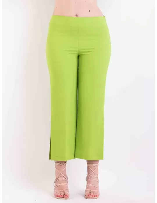 Volpato Glam | Pantaloni palazzo spacco laterale in cady verde acido Volpato Glam | Pantaloni palazzo spacco laterale in cady verde acido