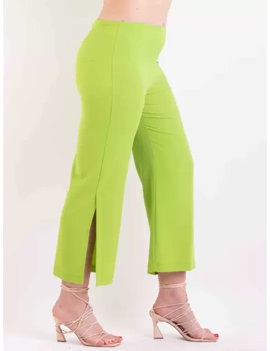 Volpato Glam | Pantaloni palazzo spacco laterale in cady verde acido