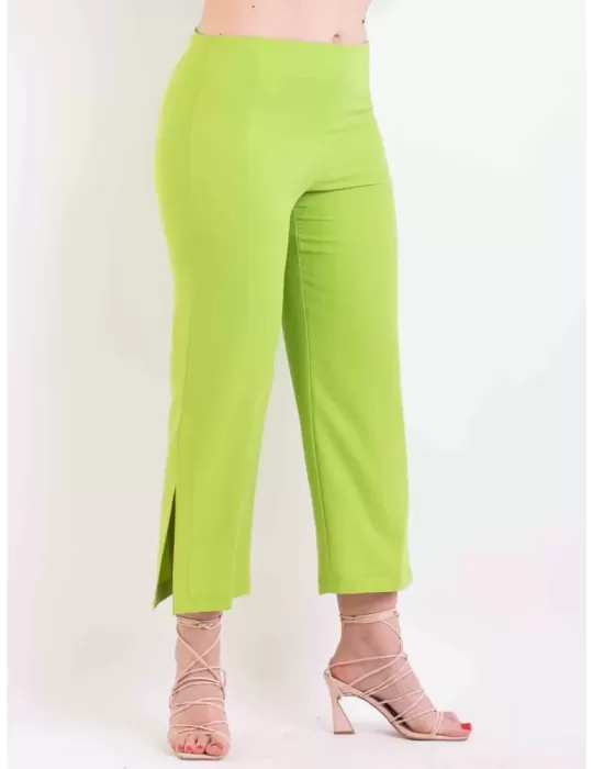 Volpato Glam | Pantaloni palazzo spacco laterale in cady verde acido
