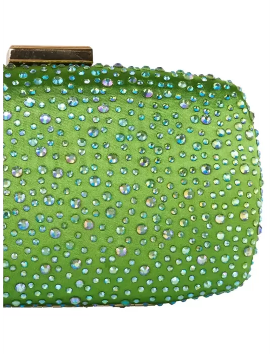 Green silk purse jewel bag with iridescent rhinestones | Anna Cecere aca0154