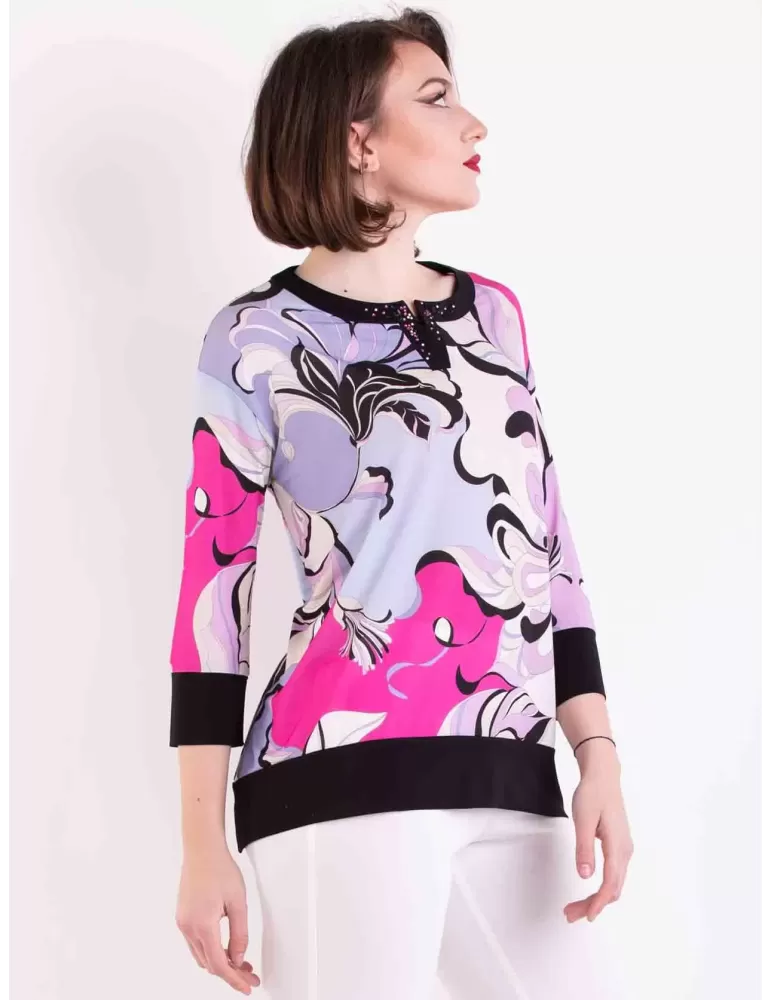 Mercuriali lilac pink caftan blouse shirt with rhinestones