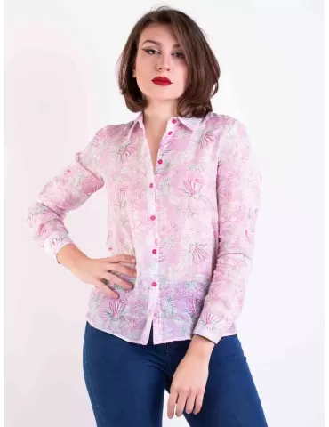 Camicia puro lino rosa a...