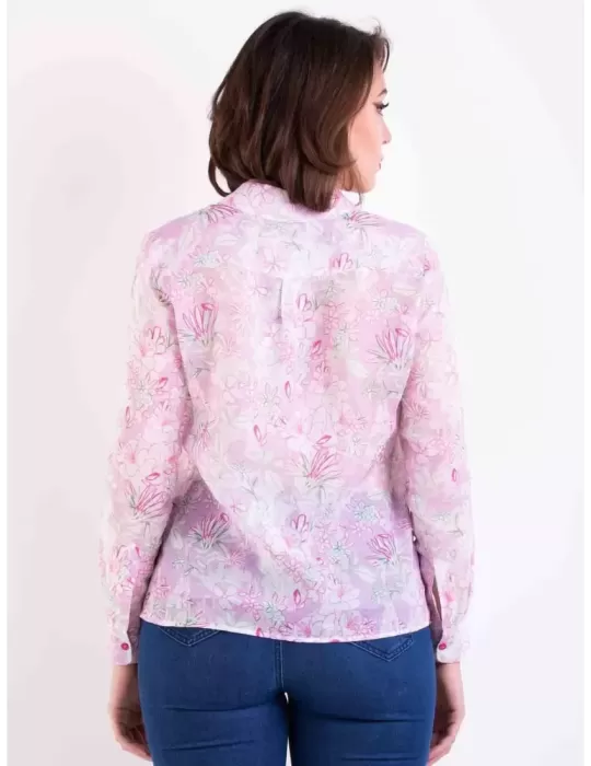 Camicia rosa a fiori puro lino Riva Tricot | Maglificio di Nibionno