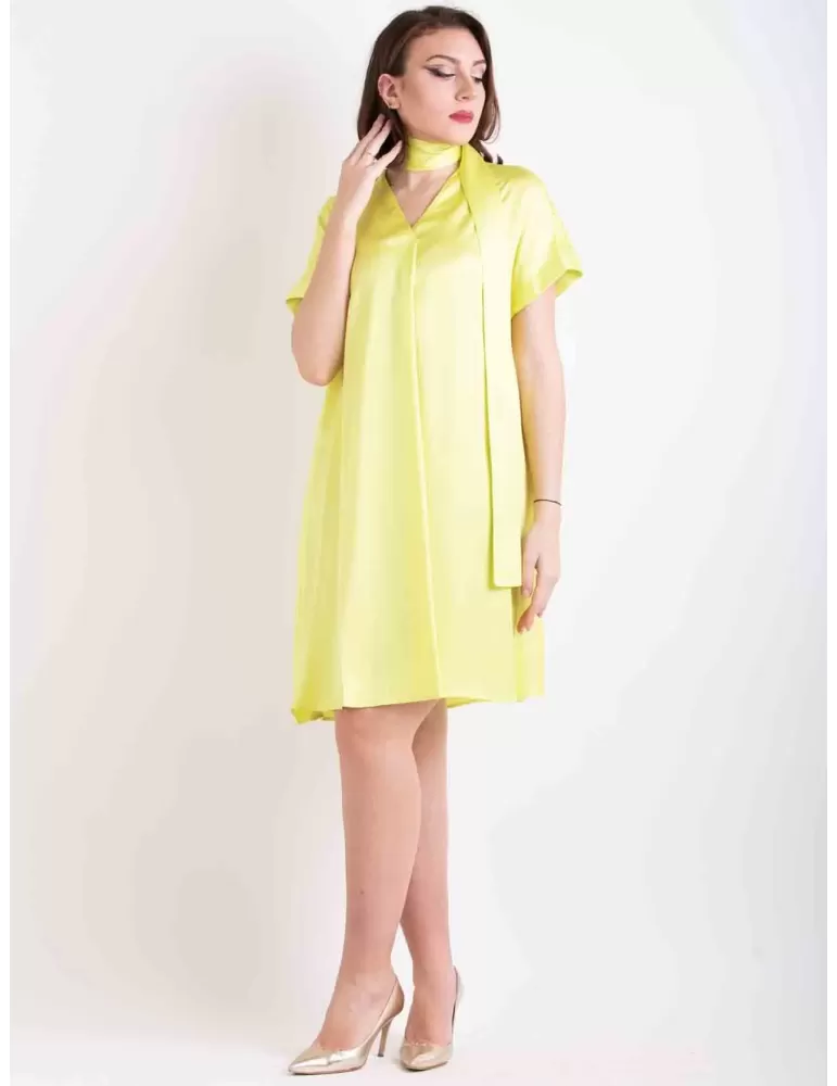 Zanetti Italy lime yellow silk satin tunic formal A-dress