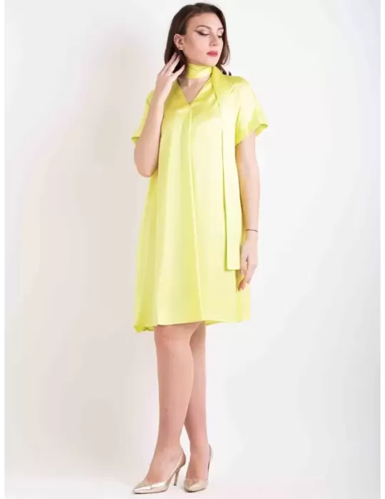 Zanetti Italian Clothing 2023 | Yellow silk satin tunic formal A dress