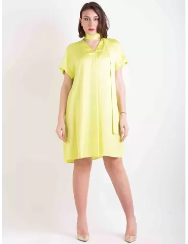 Zanetti Italy lime yellow silk satin tunic formal A-dress