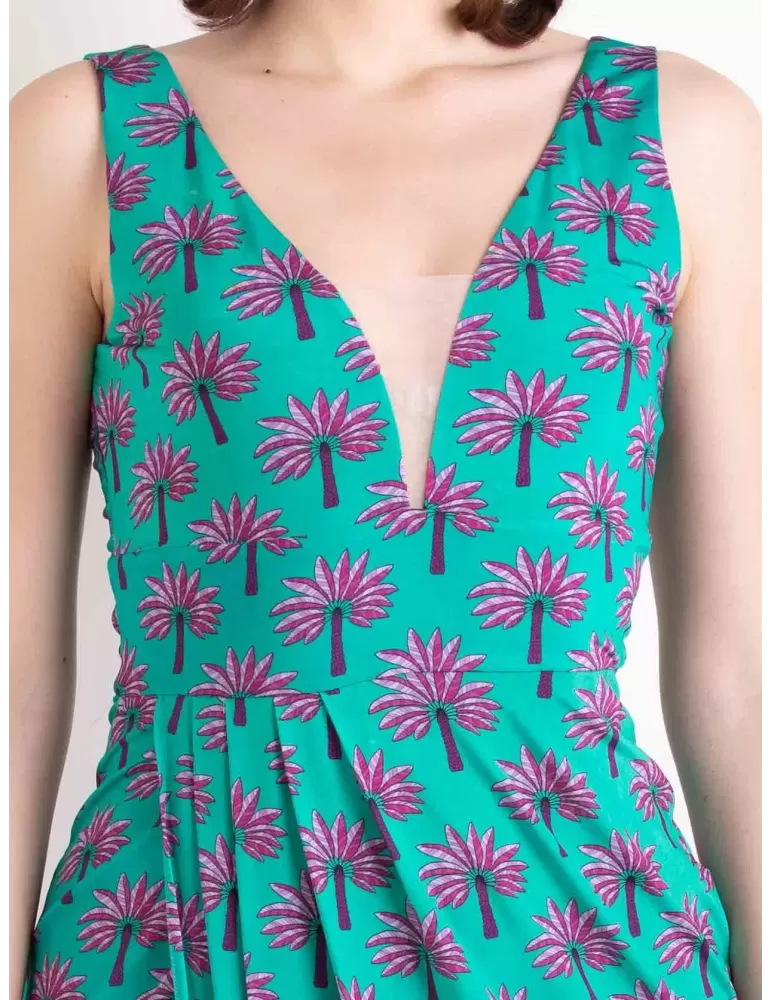 Maesta Milano pull-on low neck green long dress plus size available