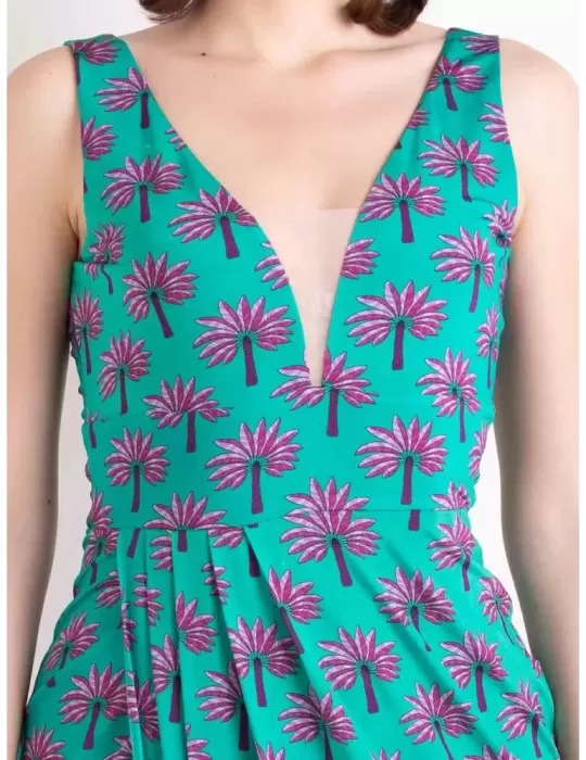 Maesta Milano pull-on low neck green long dress plus size available