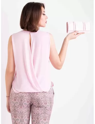 Maesta Milano pink silk top blouse sleeveless open behind 2
