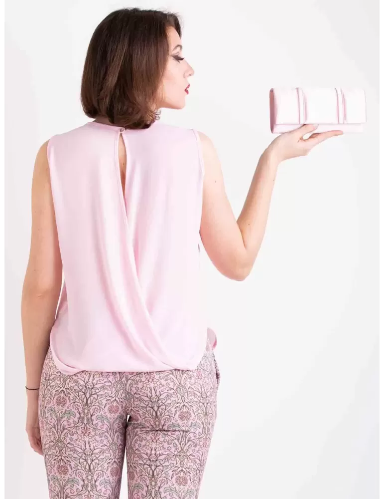 Maesta Milano Glam | Pink silk top blouse sleeveless open behind
