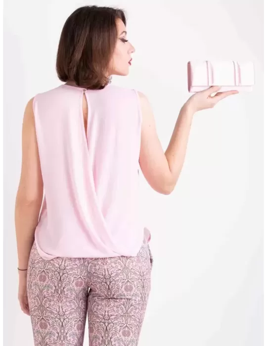 Maesta Milano online | Canotta blusa in chiffon rosa aperta dietro