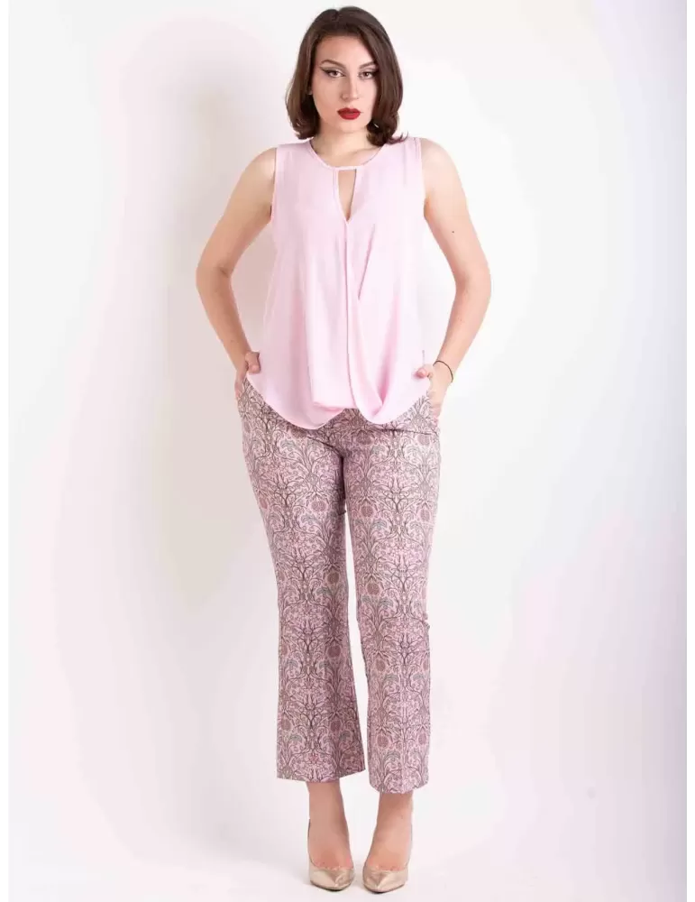 Maesta Milano online | Canotta blusa in chiffon rosa aperta dietro