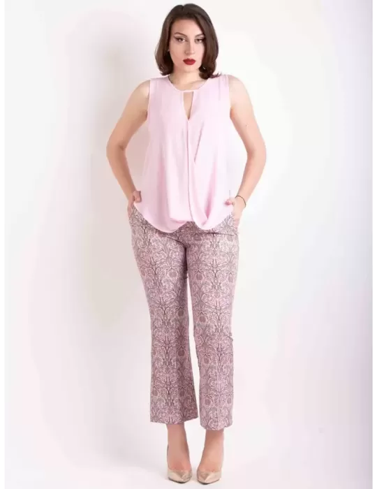 Maesta Milano online | Canotta blusa in chiffon rosa aperta dietro