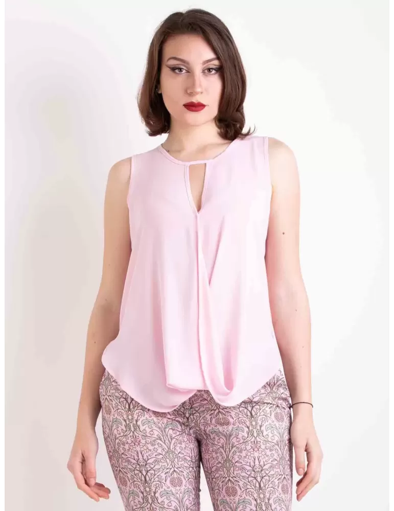 Maesta Milano pink silk top blouse sleeveless open behind