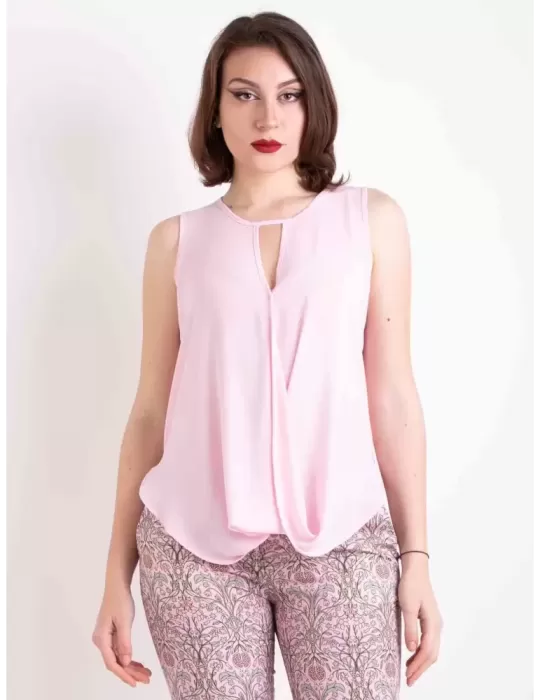 Maesta Milano online | Canotta blusa in chiffon rosa aperta dietro Maesta Milano online | Canotta blusa in chiffon rosa aperta dietro
