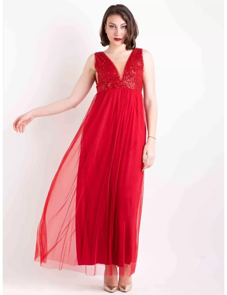 Red long sequins and mesh formal evening dress Red long sequins and mesh formal evening dress