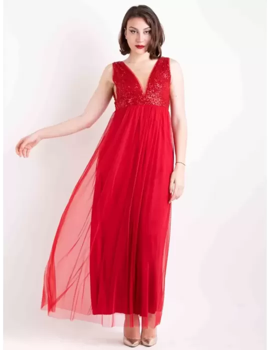 Red long sequins and mesh formal evening dress bridesmaid’s gown Red long sequins and mesh formal evening dress bridesmaid’s gown