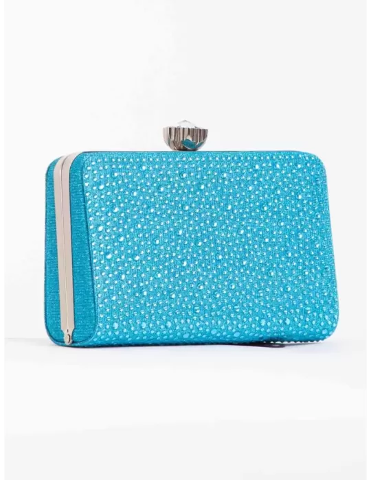 Borsa tessuto turchese lurex con lato di strass Anna Cecere acd01