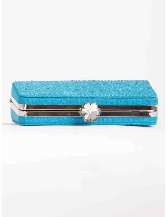 Borsa tessuto turchese lurex con lato di strass Anna Cecere acd01