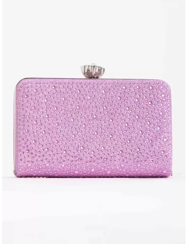 Pink silk purse jewel bag with iridescent rhinestones