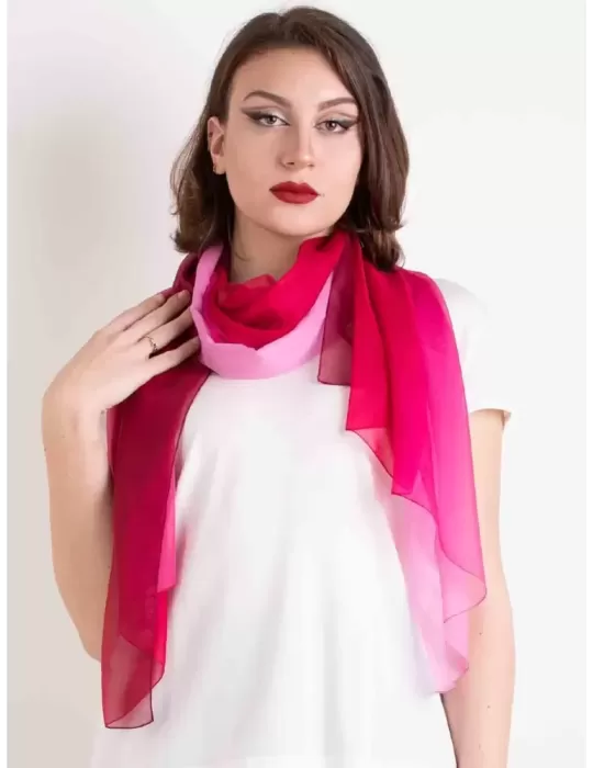 Sciarpa pareo chiffon stola bicolore sfumata rosa fucsia copricostume